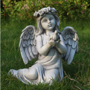 Sitting Angel Holding Bird 20cm